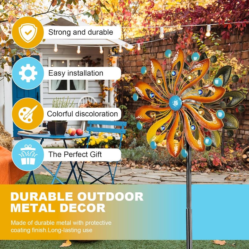 MLKNK Wind Spinners for Yard and Garden - Wind Sculptures & Spinners 75 in Garden Kinetic Art with Solar Powered Multi-Color Glass Ball Light - Gradient Brown - Image 5